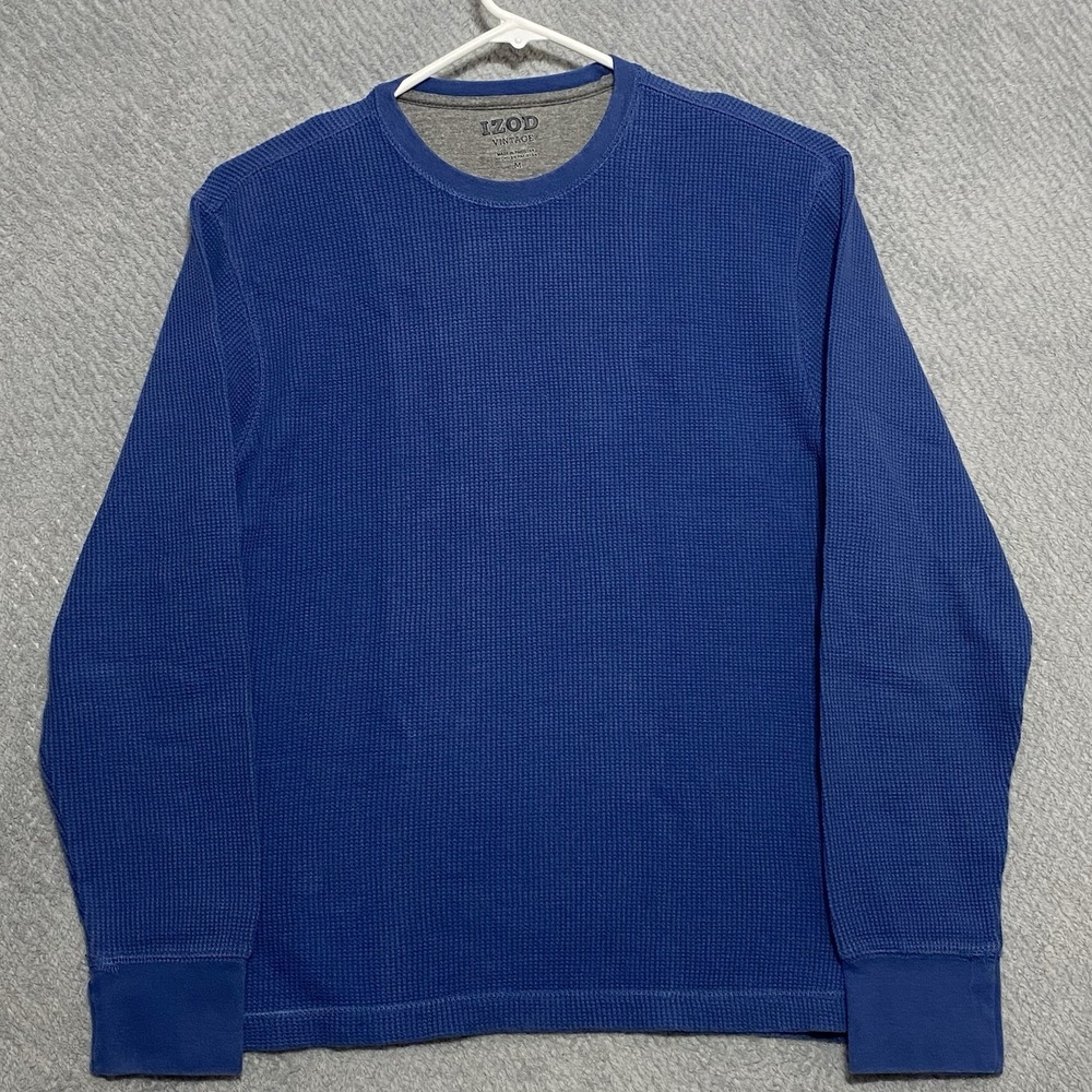 IZOD Vintage Thermal Men's M Medium Blue Waffle Knit Long Sleeve Shirt